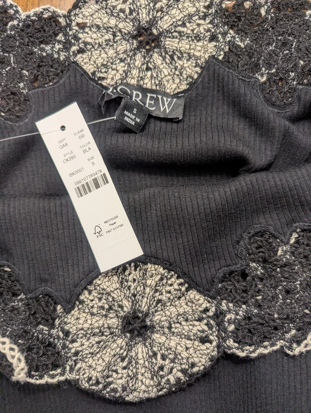 NWT Jcrew Black Crochet-Trim Spaghetti Tank Top